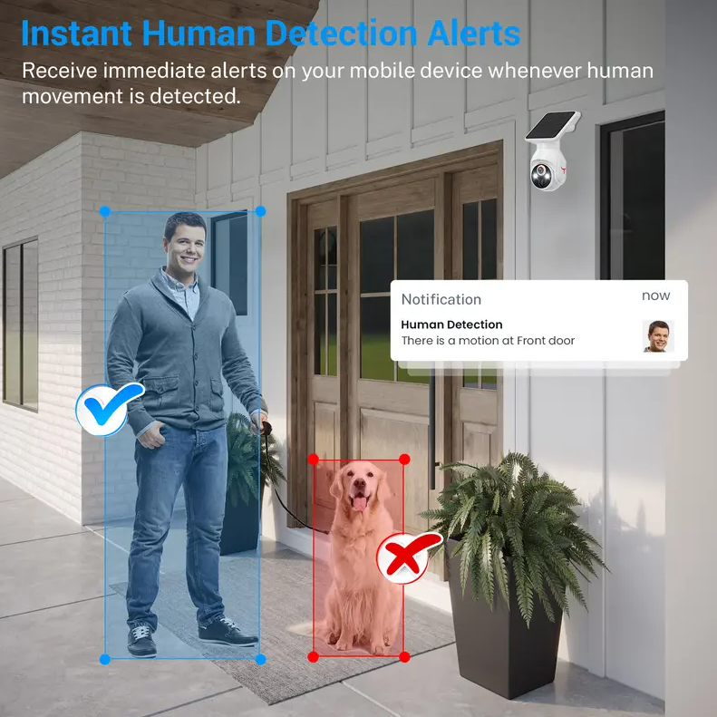 Solar-Powered Wireless Security Camera with Human Detection & 1080P Night Vision