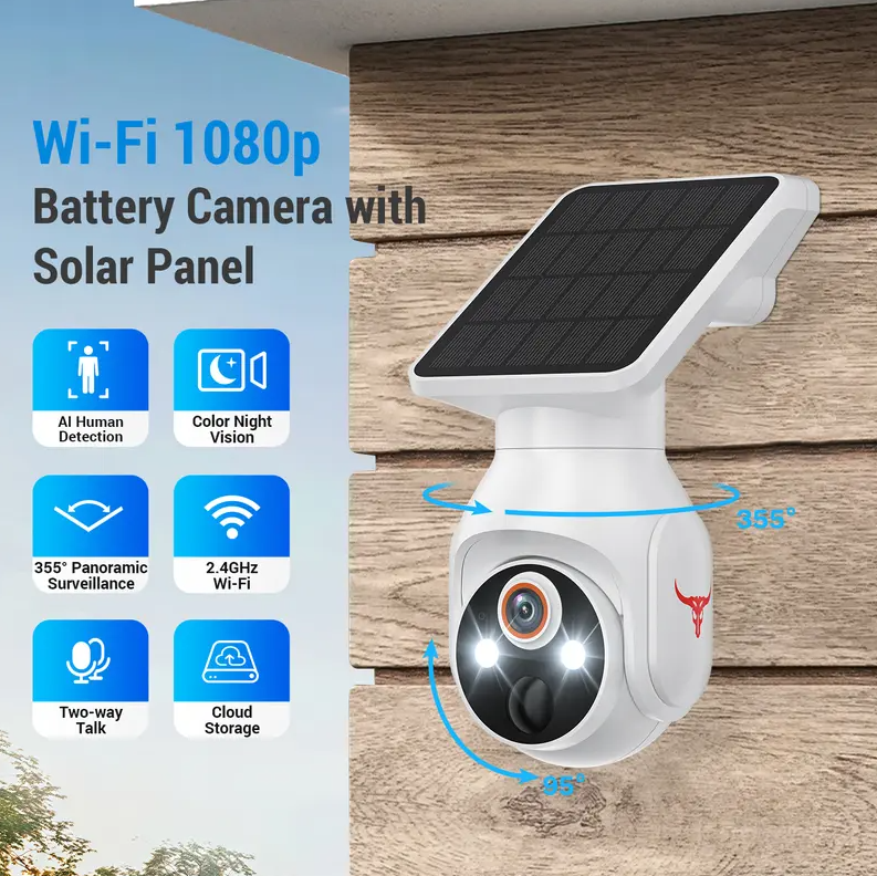 Solar-Powered Wireless Security Camera with Human Detection & 1080P Night Vision